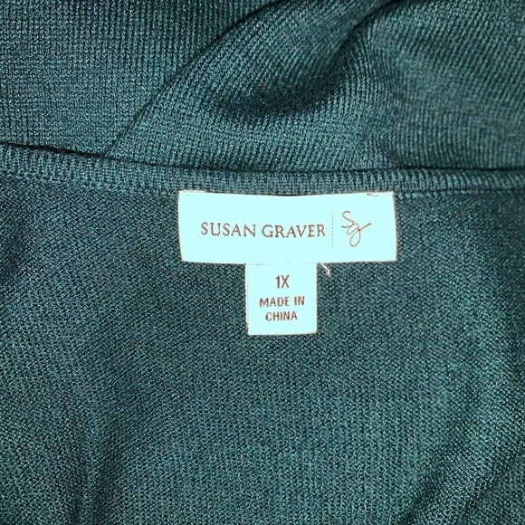 Susan Graver 2 piece set size 1X cardigan and sleeveless top green plus size - Picture 2 of 6